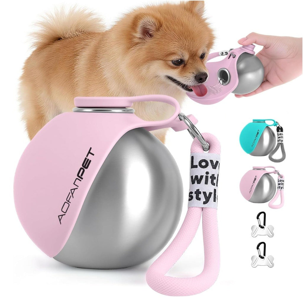 Botella de Agua Portátil para Perro con Tazón de Viaje de Acero Inoxidable
